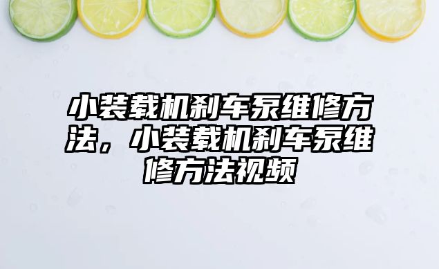 小裝載機剎車泵維修方法，小裝載機剎車泵維修方法視頻